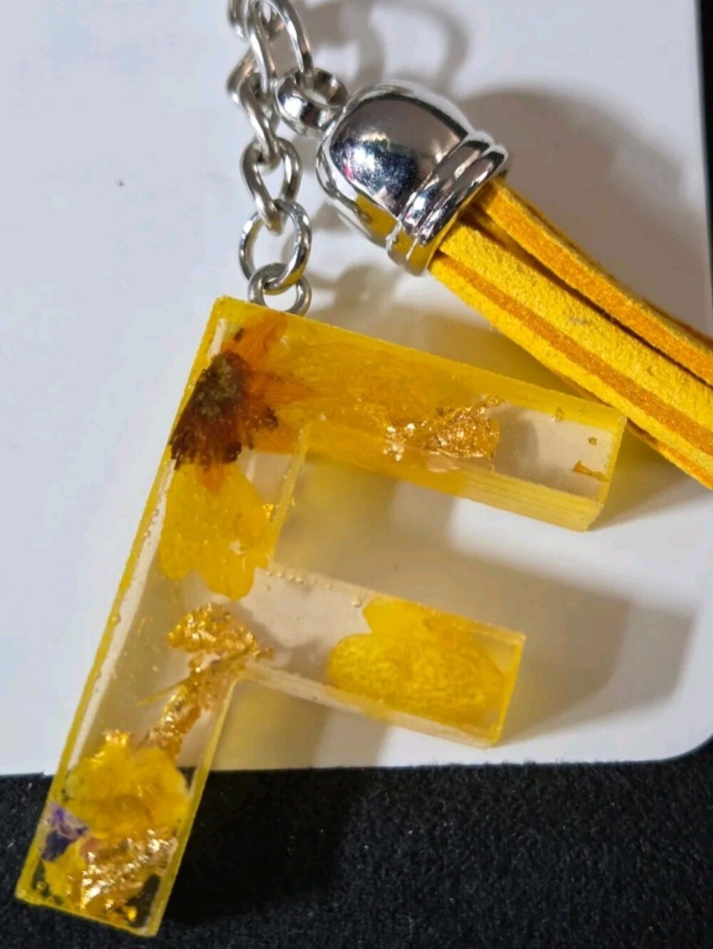 Yellow Resin Initial F Key & Card Holder Charm with Tassel